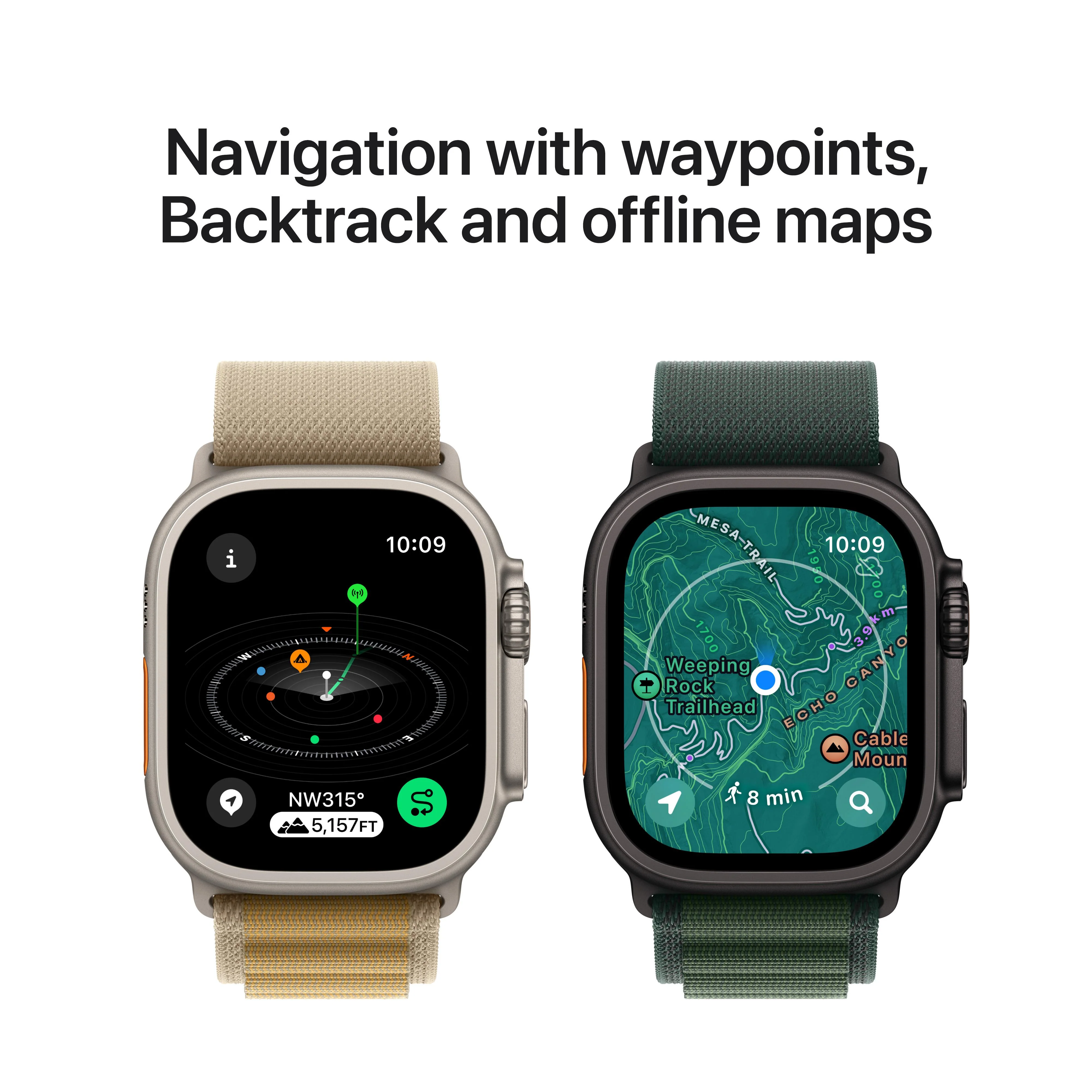 Apple Watch Ultra 2 GPS + Cellular 49mm Black Titanium Case with Dark Green Alpine Loop - M - Image 6