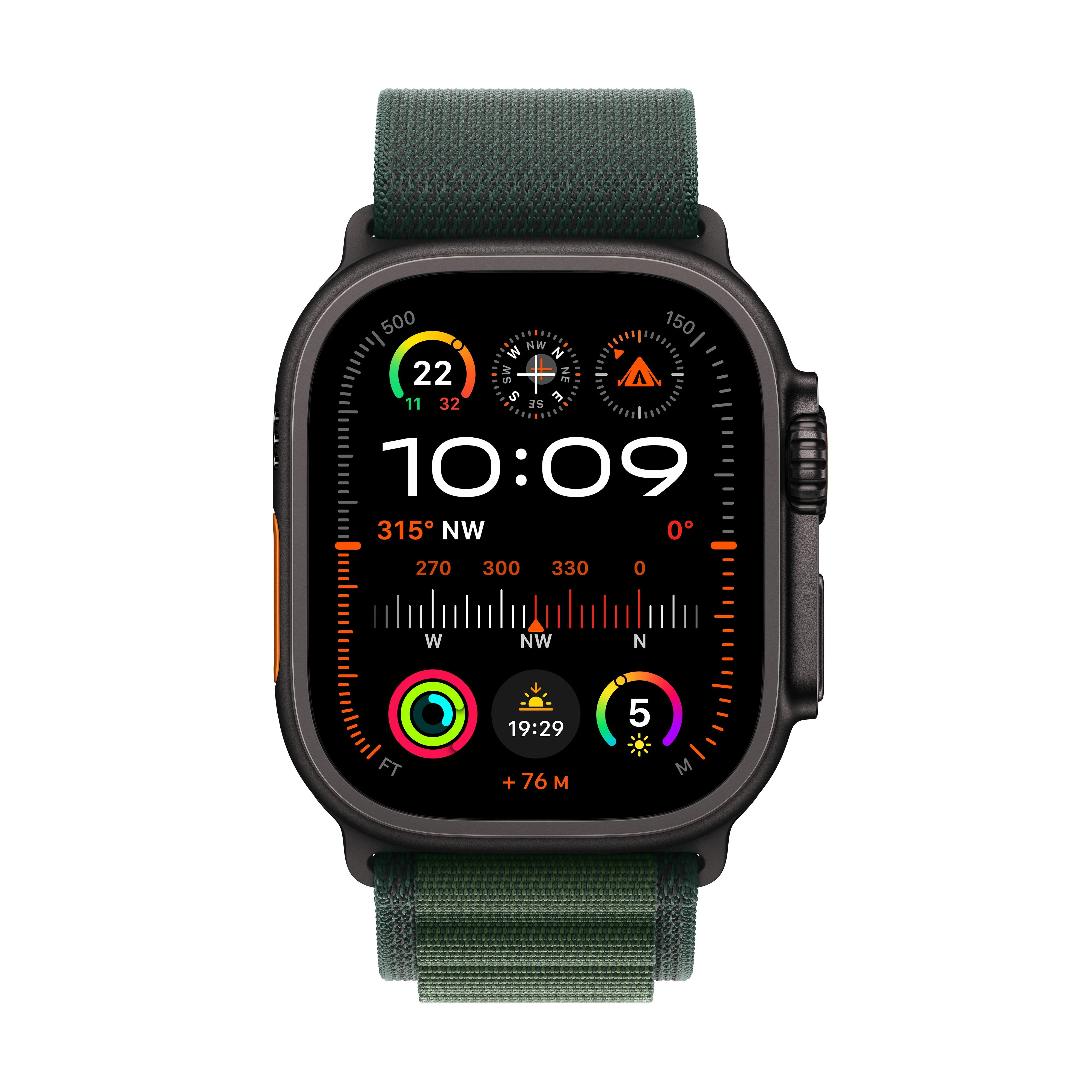 Apple Watch Ultra 2 GPS + Cellular 49mm Black Titanium Case with Dark Green Alpine Loop - L - Image 2