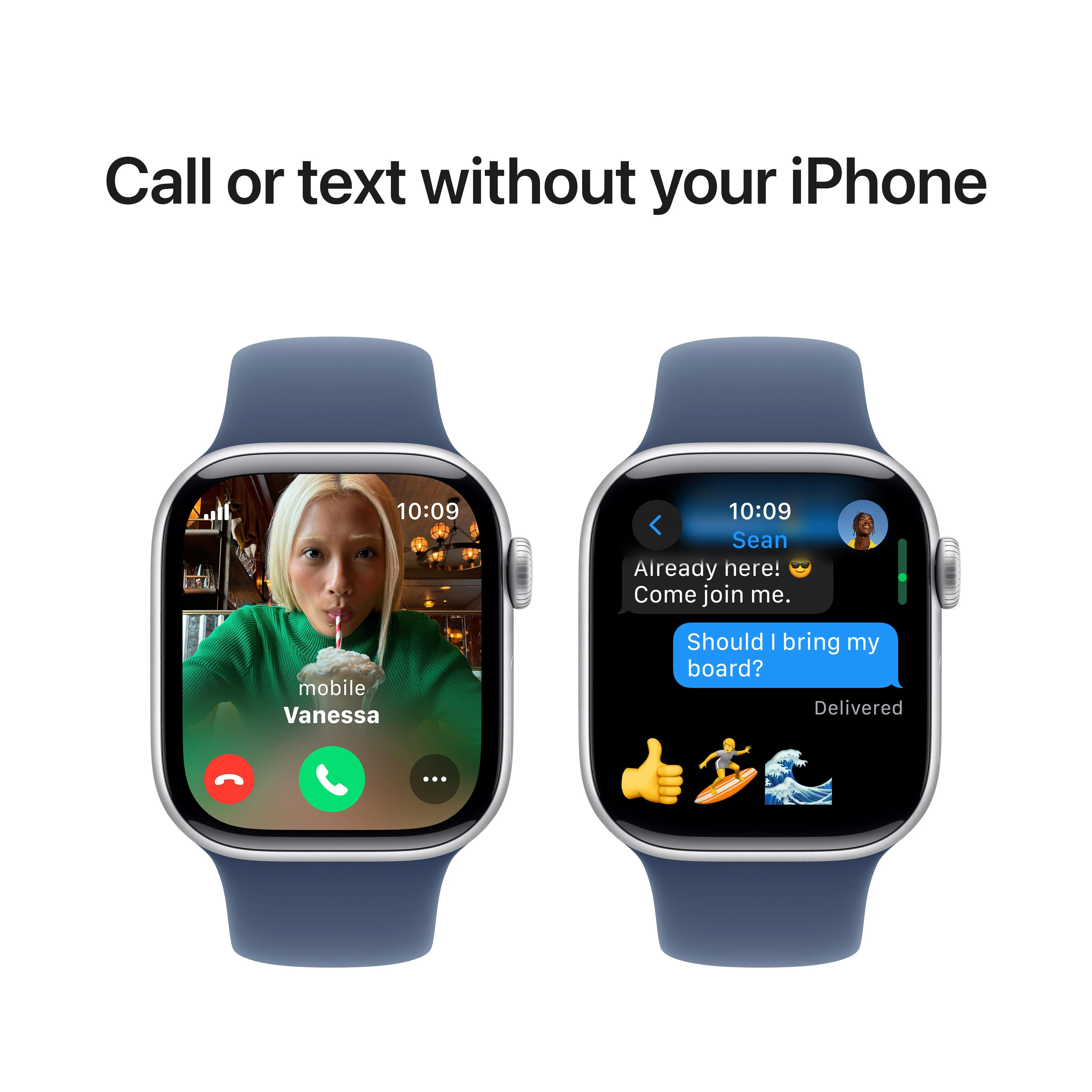 Apple Watch Series 10 GPS + Cellular 42mm Silver Aluminium Case with Denim Sport Band - S/M - Image 7