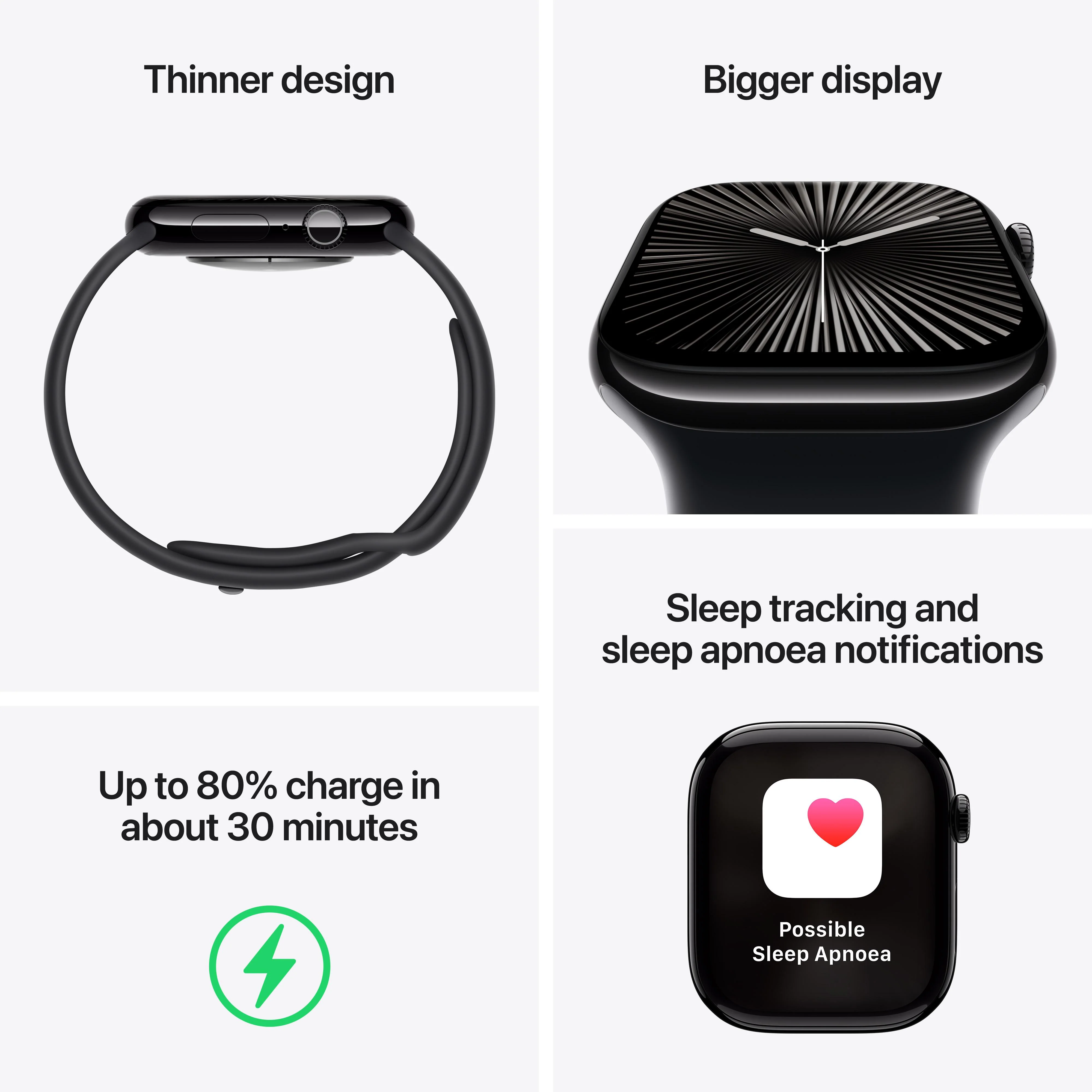 Apple Watch Series 10 GPS + Cellular 46mm Jet Black Aluminium Case with Black Sport Band - S/M - Image 3