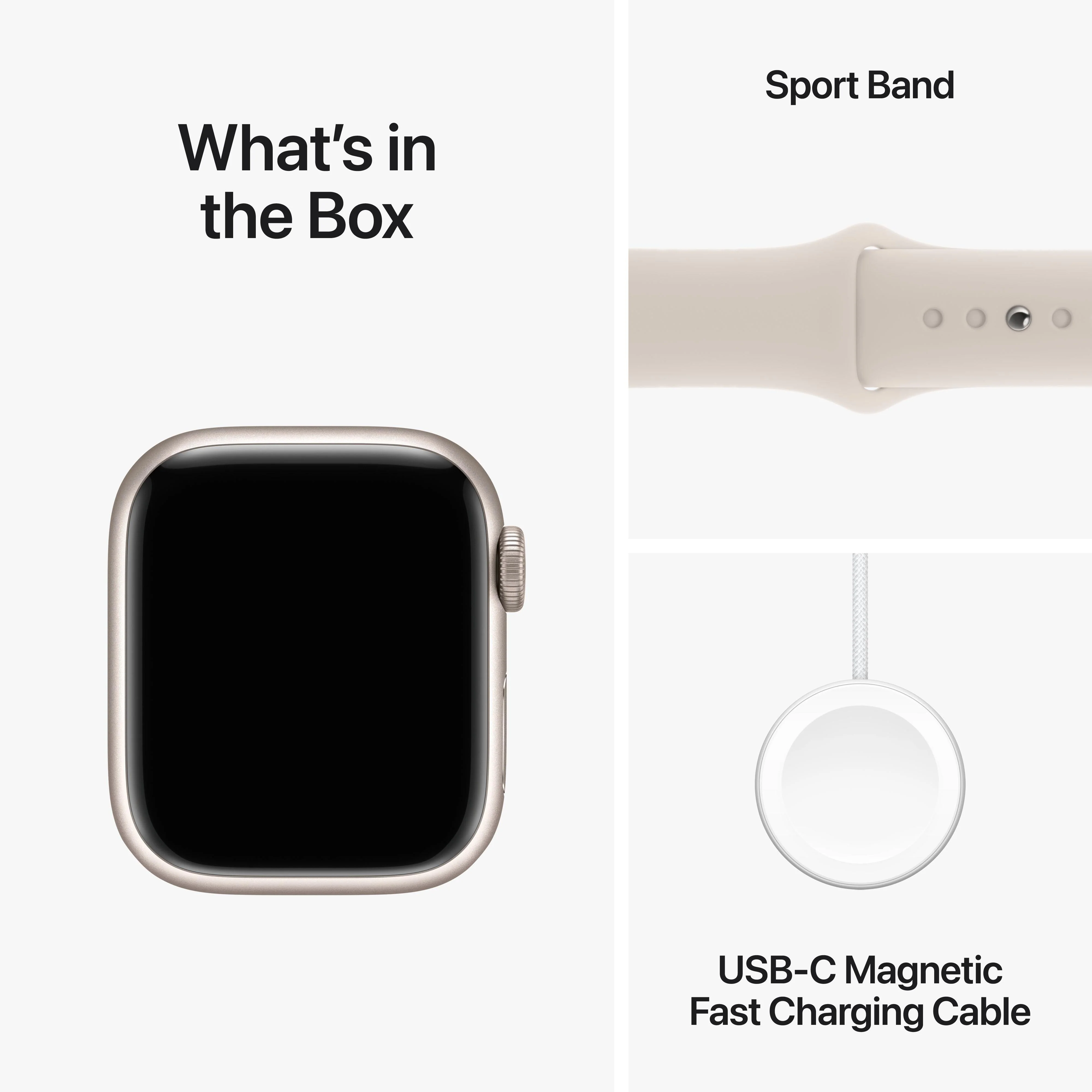 Apple Watch Series 9 GPS 41mm Starlight Aluminium Case with Starlight Sport Band - S/M - Image 10