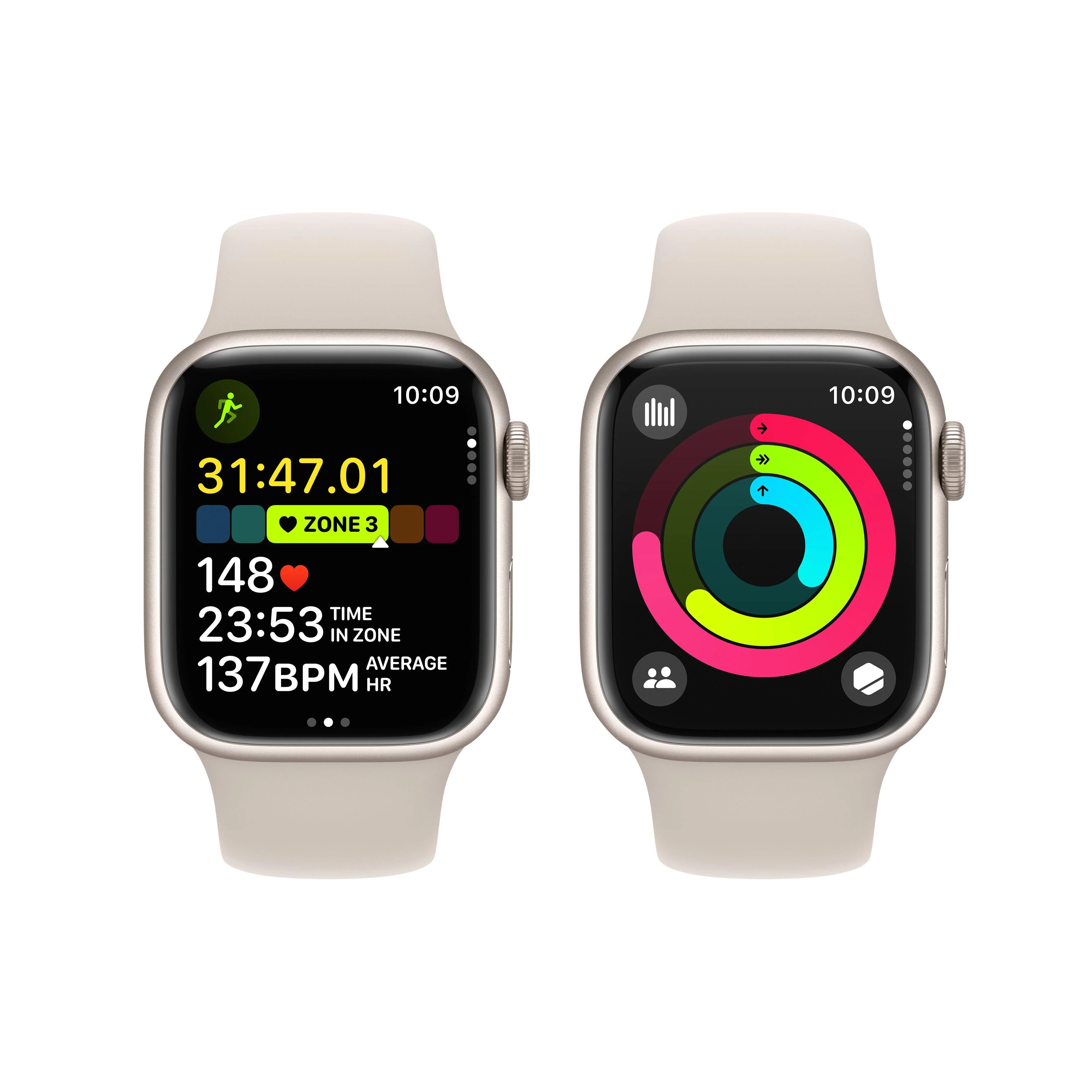 Apple Watch Series 9 GPS + Cellular 41mm Starlight Aluminium Case with Starlight Sport Band - M/L - Image 8