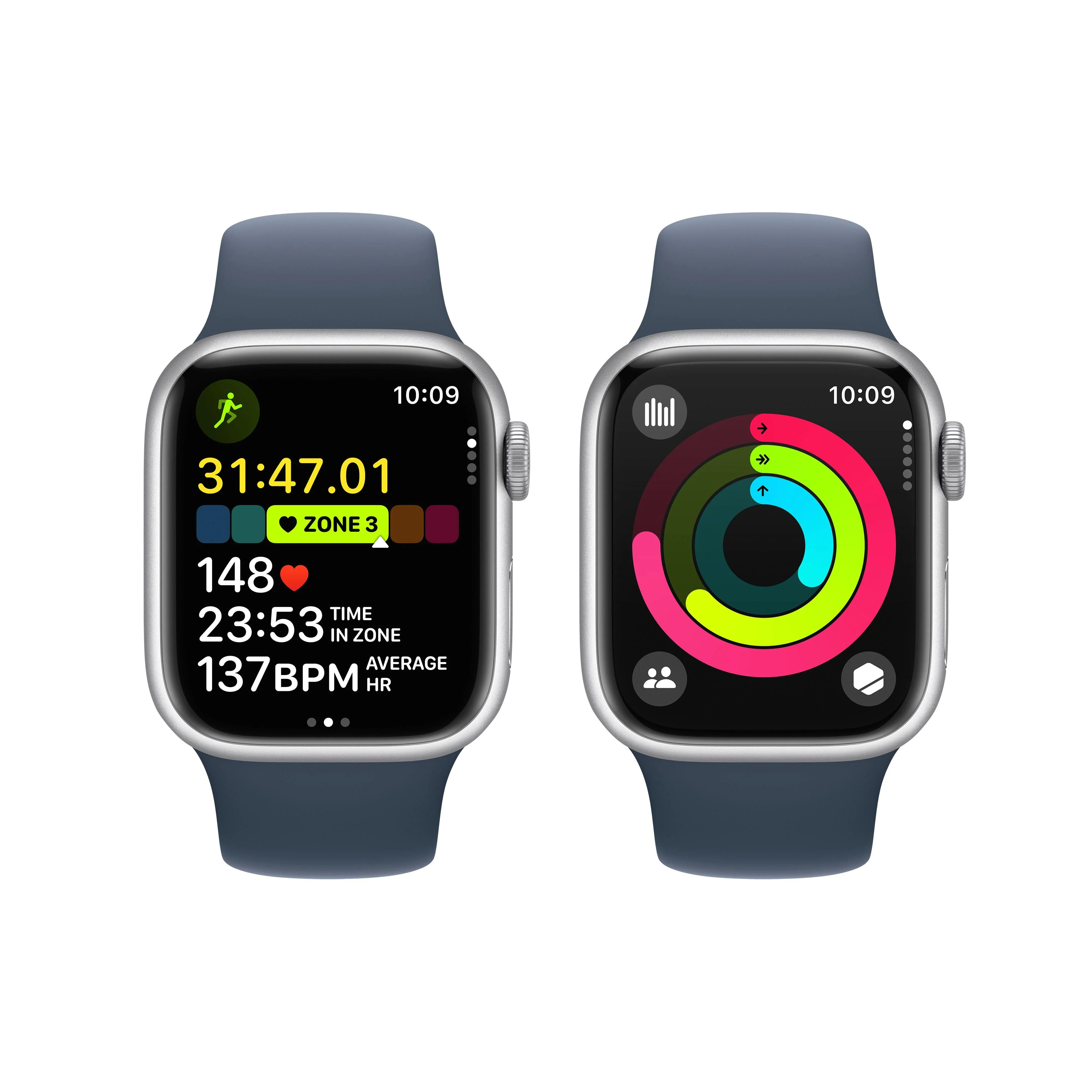 Apple Watch Series 9 GPS + Cellular 41mm Silver Aluminium Case with Storm Blue Sport Band - S/M - Image 8