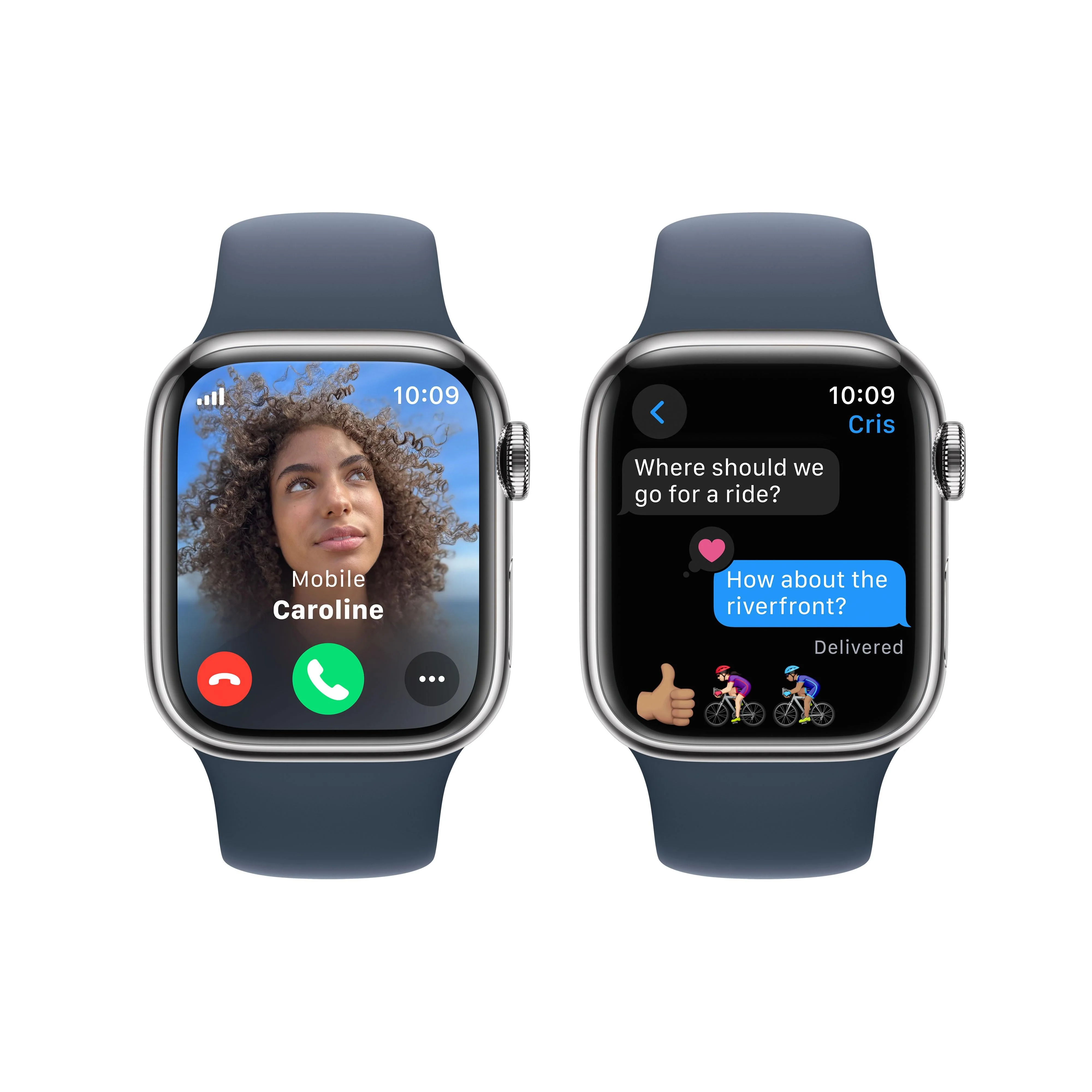 Apple Watch Series 9 GPS + Cellular 41mm Silver Stainless Steel Case with Storm Blue Sport Band - S/M - Image 6