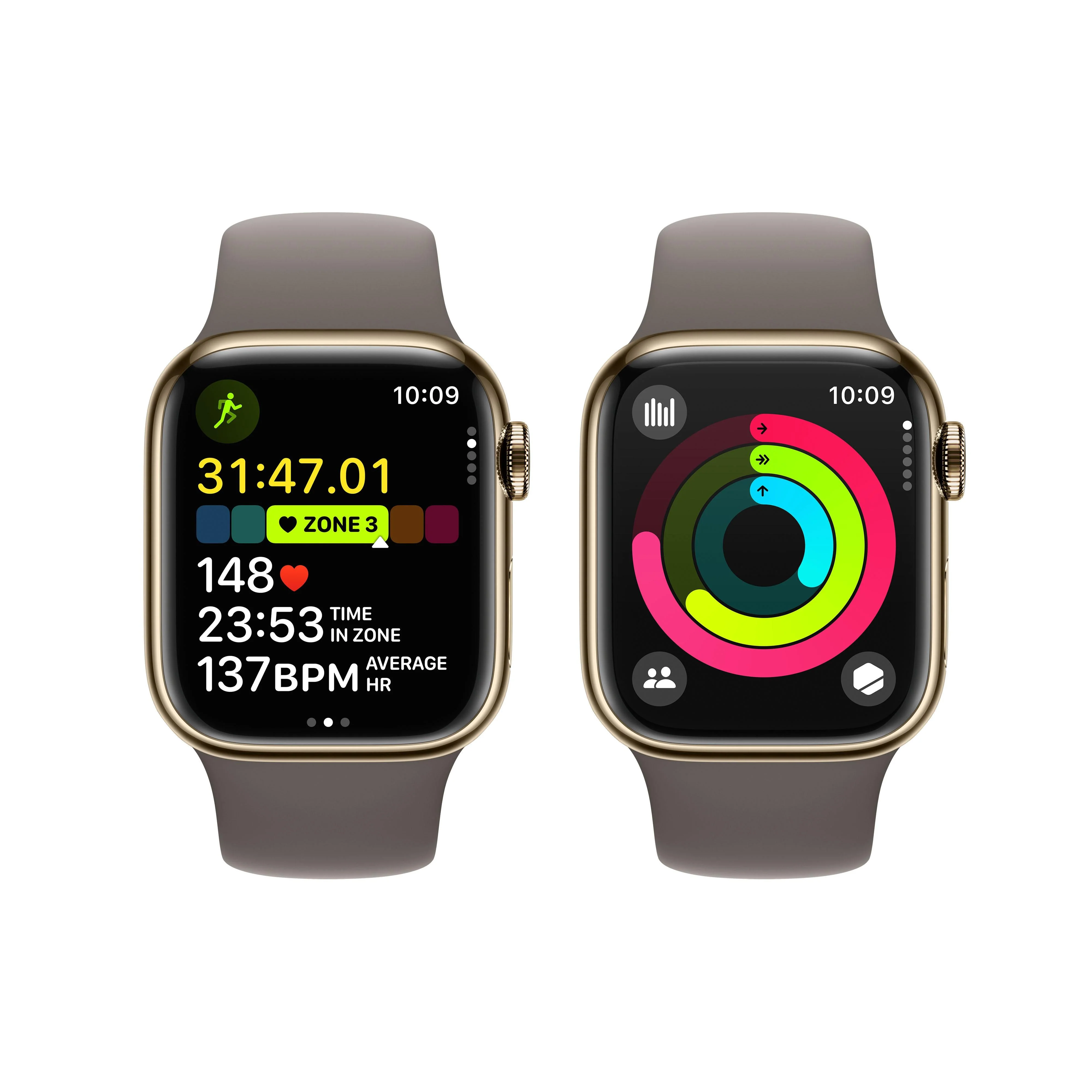 Apple Watch Series 9 GPS + Cellular 41mm Gold Stainless Steel Case with Clay Sport Band - S/M - Image 8