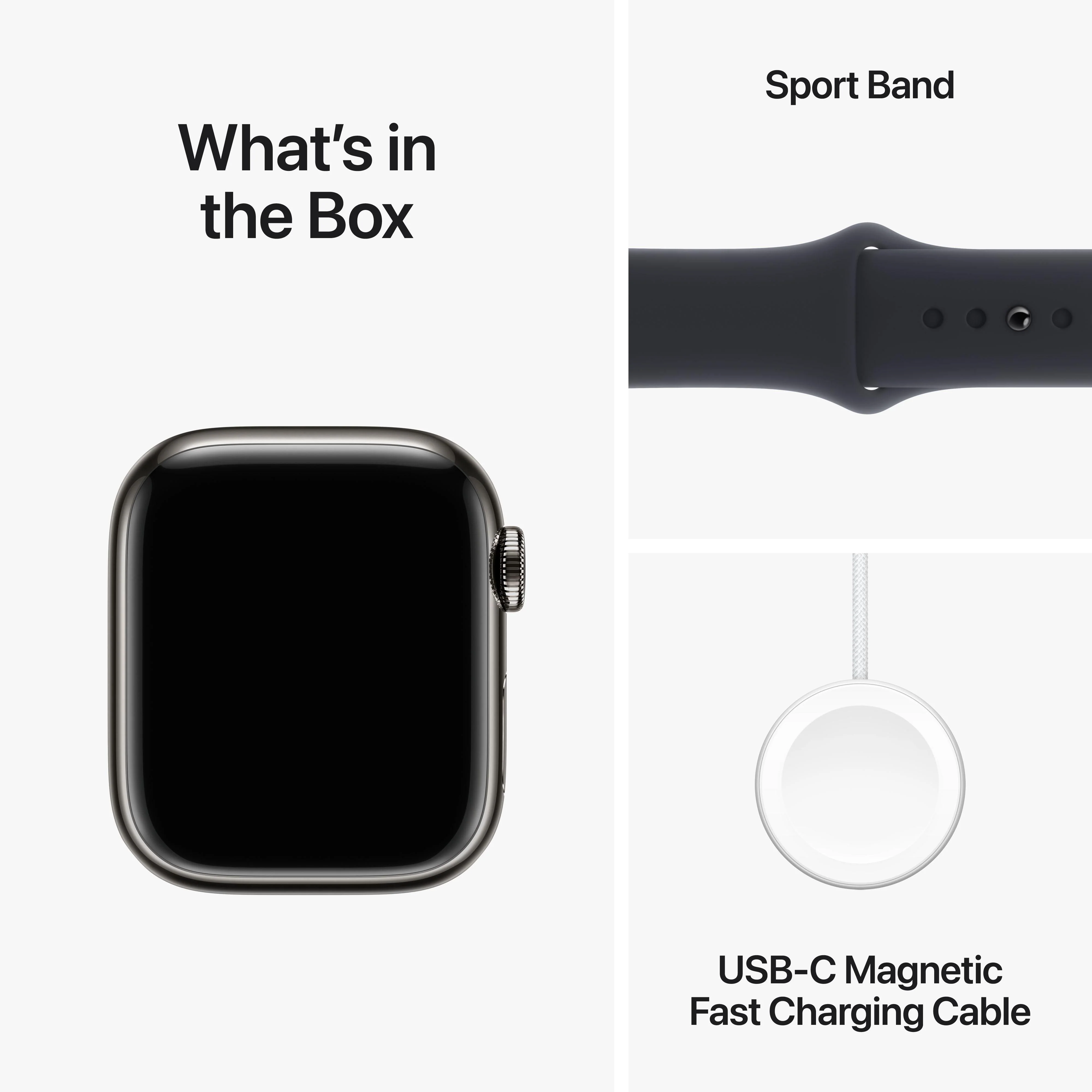 Apple Watch Series 9 GPS + Cellular 41mm Graphite Stainless Steel Case with Midnight Sport Band - S/M - Image 10