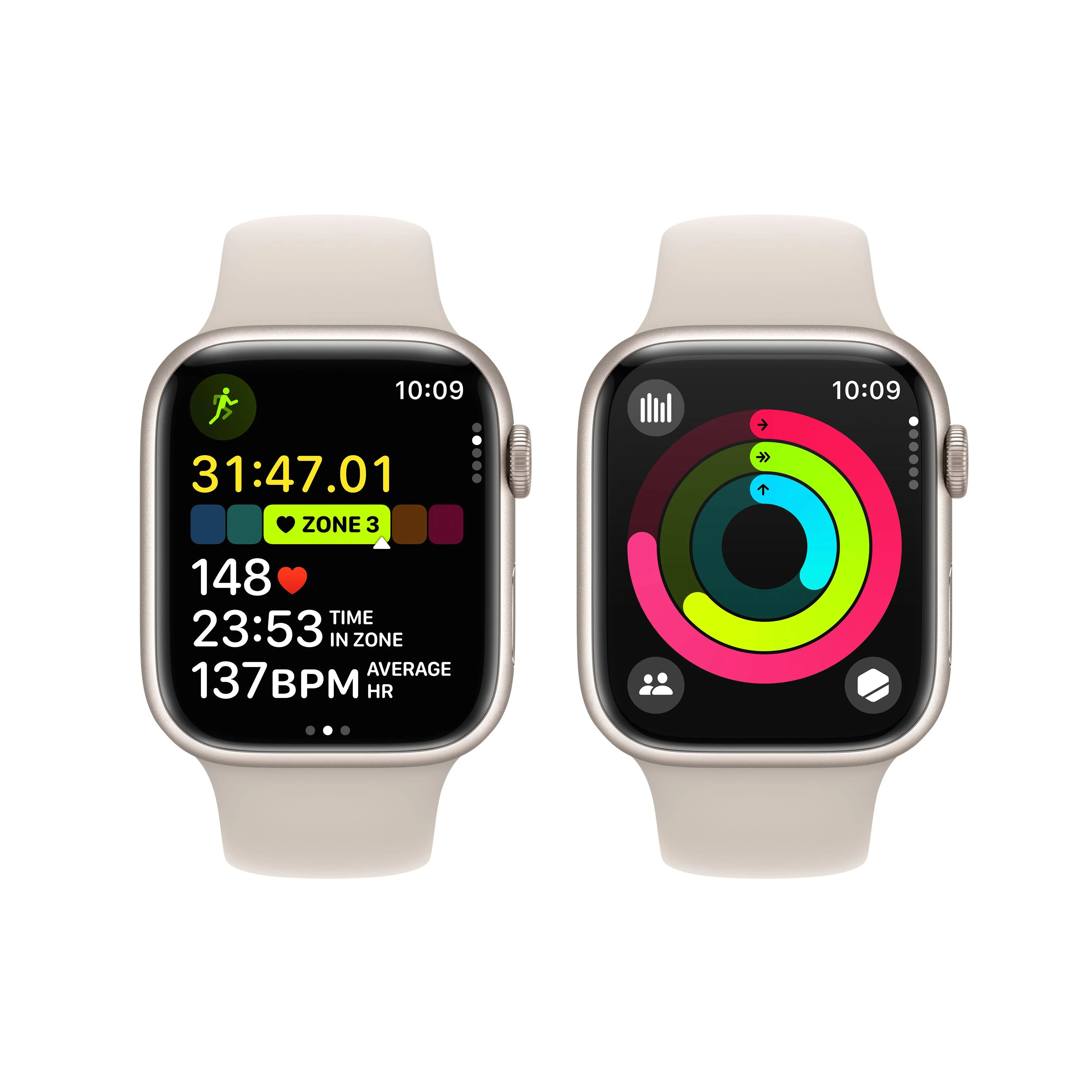 Apple Watch Series 9 GPS + Cellular 45mm Starlight Aluminium Case with Starlight Sport Band - M/L - Image 8