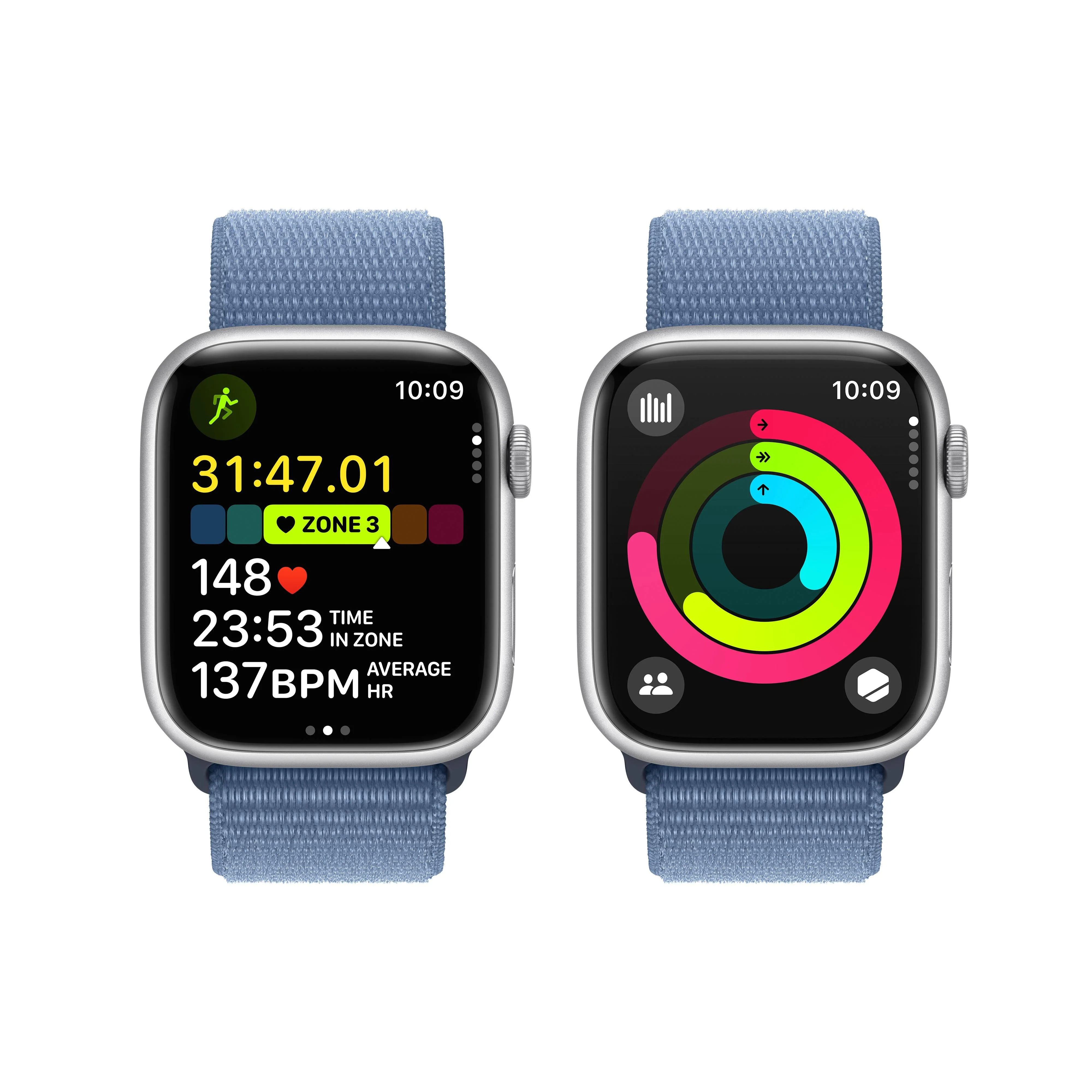 Apple Watch Series 9 GPS + Cellular 45mm Silver Aluminium Case with Winter Blue Sport Loop - Image 8