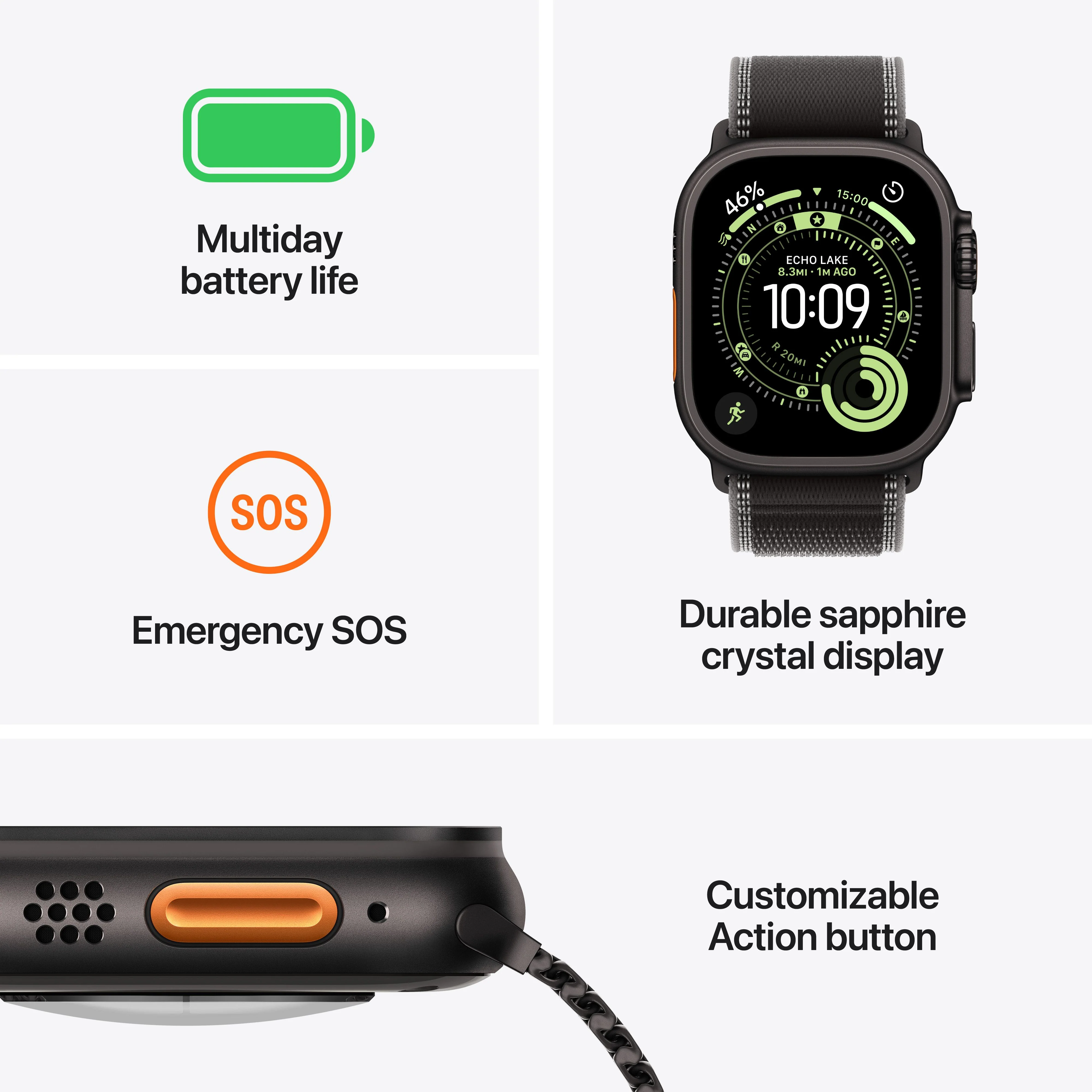 Apple Watch Ultra 3 GPS + Cellular 49mm Black Titanium Case with Black/Charcoal Trail Loop - S/M - Image 3